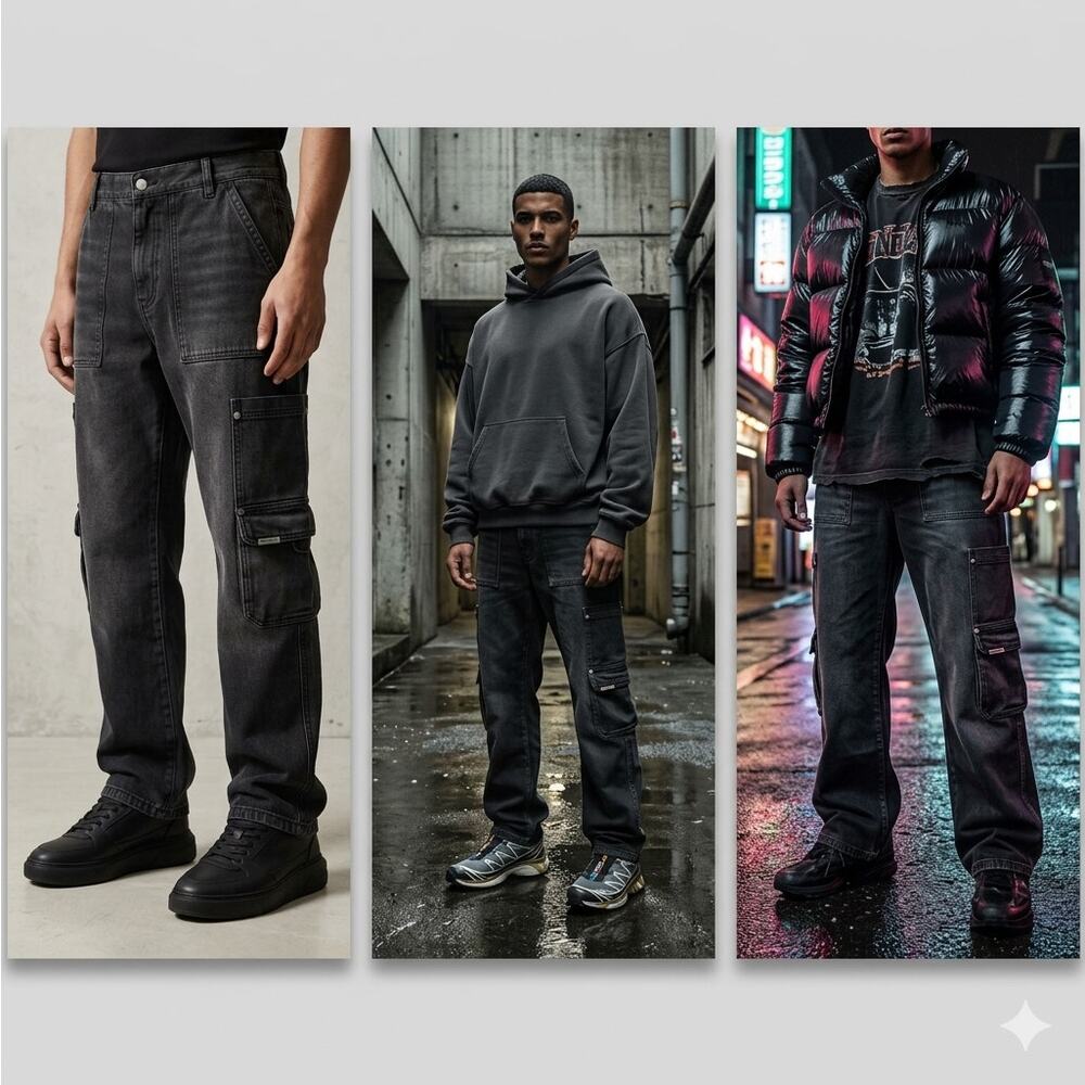 Represent R3CA Cargo Denim Jeans Washed Black Luxury Streetwear Mens Size L